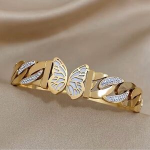 Chunky Butterfly Stainless Steel Bangle Bracelet New